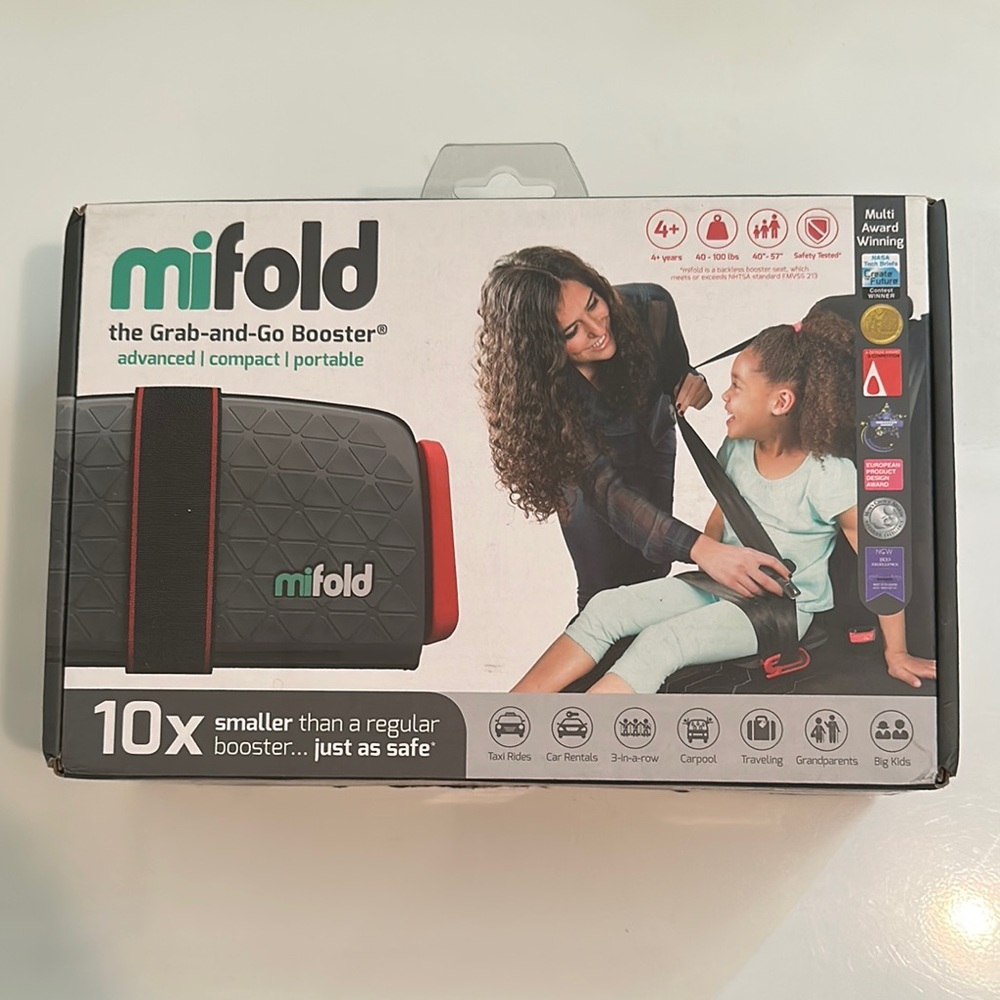 Mifold Grab-And-Go Compact Car Booster Portable
Seat Black / Red Traveling Seat